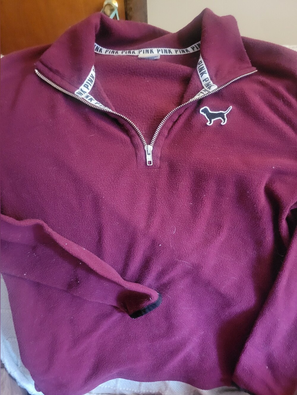 PINK Victoria's Secret Men's Quarter-Zip Fleece Pullover - Burgundy